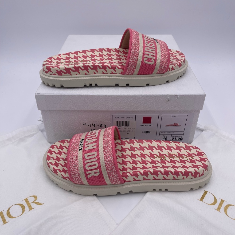 Dior Women Dway Slide Peony Pink Embroidered Cotton with Micro Houndstooth Motif - Picture 3 of 9